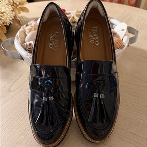 Franco Sarto Black Patent Tassel Penny Loafers